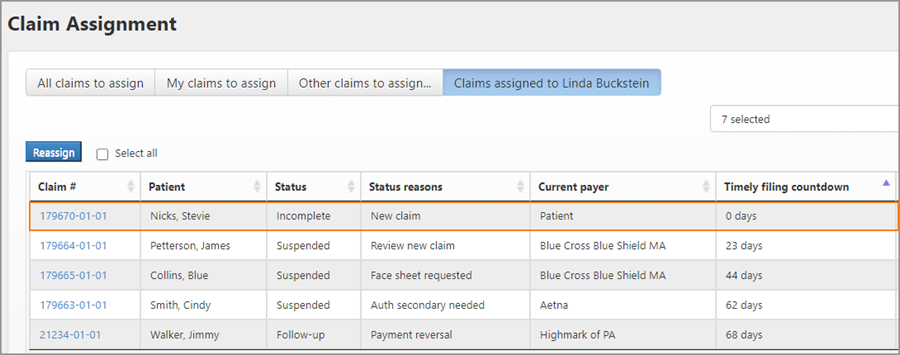 Incomplete claims assigned to you display on the Dashboard.